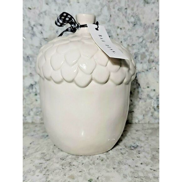 Rae‎ Dunn "KNOCK" Ceramic Acorn Bird House by Magenta- 2020 Gingham Ribbon NEW - Picture 2 of 5